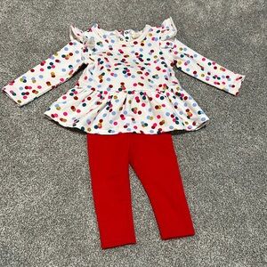 Tucker + Tate Multi Colored‎ Polka Dot peplum ruffle sleeve set size 9 months